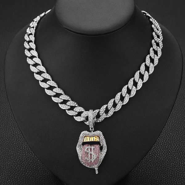 Ins lustige 3d bunte Diamond Hip Hop Spicy Girl spuckt ihre Zungenskelett an, Anhänger -Uhr -Schnalle mit Diamond Cuban Kragenketten Designer Design Urlaubsgeschenke