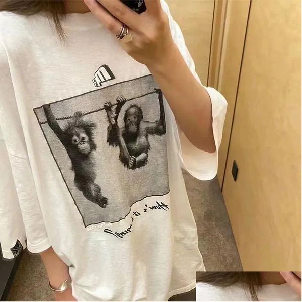 T-shirt da uomo New Rose Monkey Cartoon Stampa Maglietta Summer Couple sottile Sports a maniche corta Tee Casual e Womens Round Neck Otol2