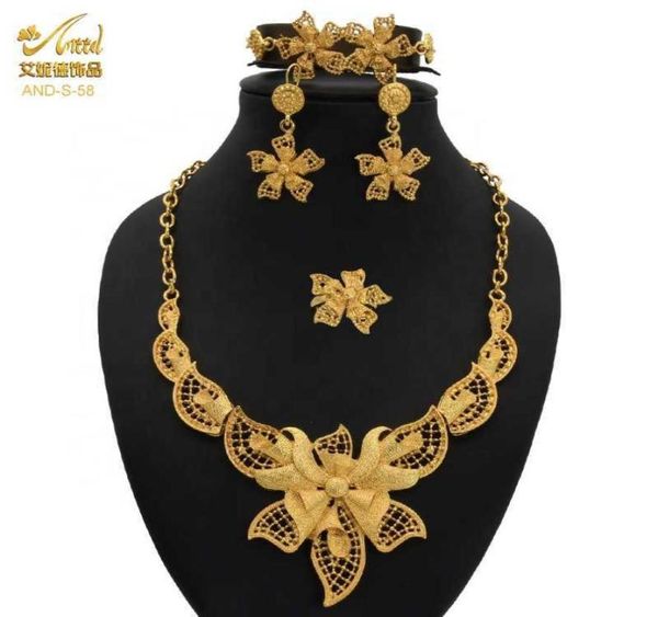 Aniid Wedding Jewlery Sets Jewellery Flower Nigerian Gold for Woman Indian Bangles Indian Jóias Etíopes Colar e Brincos de Jóias Etíopes