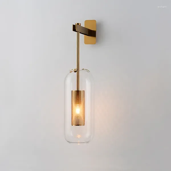 Wandlampe postmoderner einfacher industrieller Stil lebender Esszimmer Hintergrund Glas Kupfergitter Dekorative Lichter