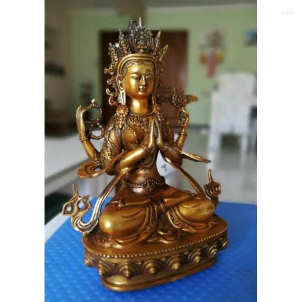 Estatuetas decorativas buddha bronze bronze avalokiteshvara chenrezig kwan-yin estátua de 4 armas