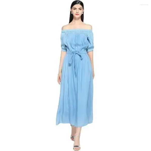 Abiti per feste una spalla Summer Casual Slim Dress Women Women Eegant Slash Neck Medive Denim