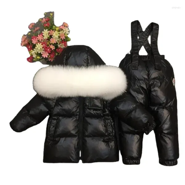 Set di abbigliamento per bambini invernali bianchi abiti da neve in pelliccia calda per bambini con cappuccio per bambini pantaloni per bambini costumi da sci vestiti