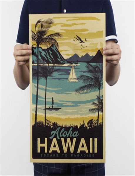 ALOHA HAWAII Famous Turismo Painting Pintura Kraft Paper Bar Poster vintage Pintura decorativa Adesivo de parede 51x34cm5428598