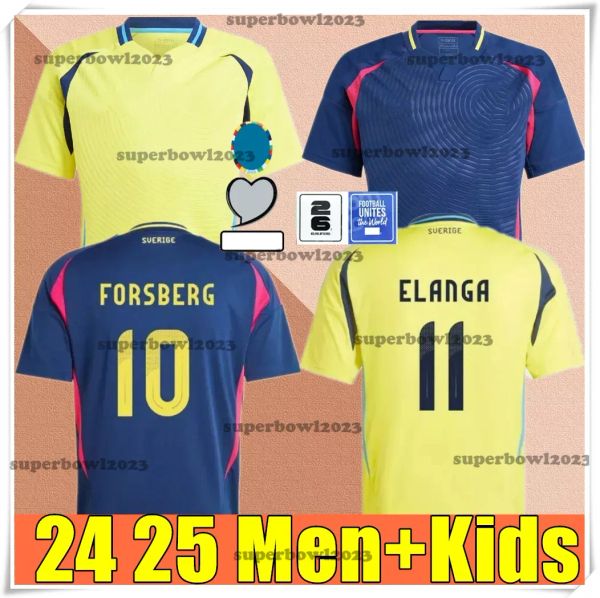 2024 Svezia maglia calcistica Ibrahimovic 24 25 kit per bambini della camicia da calcio set a casa giallo via blu nazionale blu nazionale svedese uniforme da uomo Forsberg Larsson Jansson