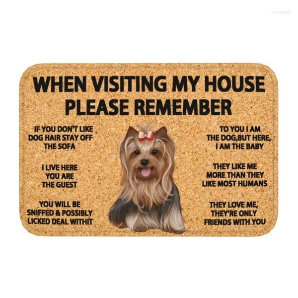 Tapetes, lembre-se de Yorkshire Terrier Yorkie Dog Doormat Anti-Slip Bath Kitchen Mat Garage Garage Floor Door de tapete de carpete