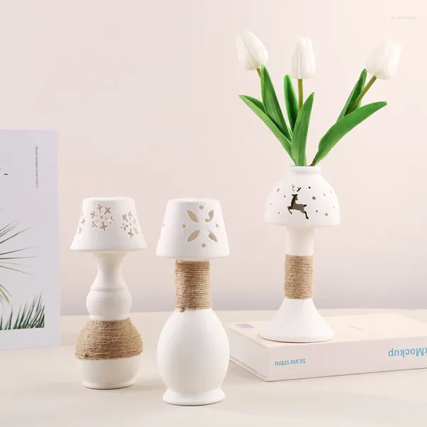 Kerzenhalter kreativer Keramikhalter im europäischen Stil Händekunst Ornamente weiße Zubehör getrocknete Blumen Vase