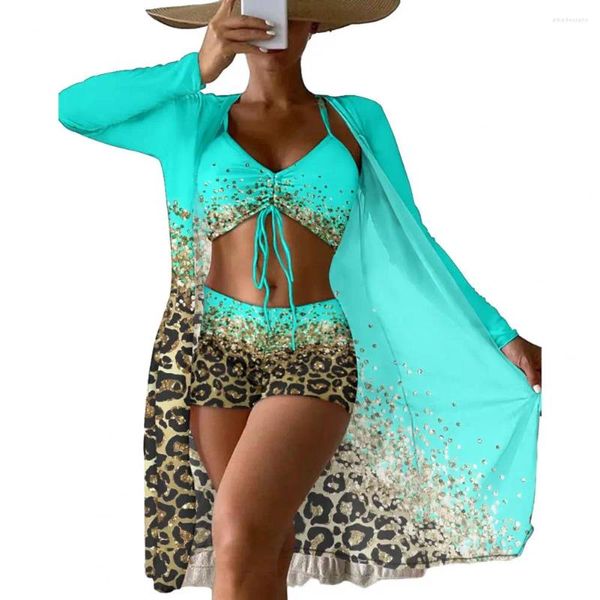 Frauen Badebekleidung Schlinge BH Schwimmwagen Deck -Abdeckung gedruckter Kordelzug Bikini hohe Taille Badeanzug Sonnenschutzmittel für Frauen