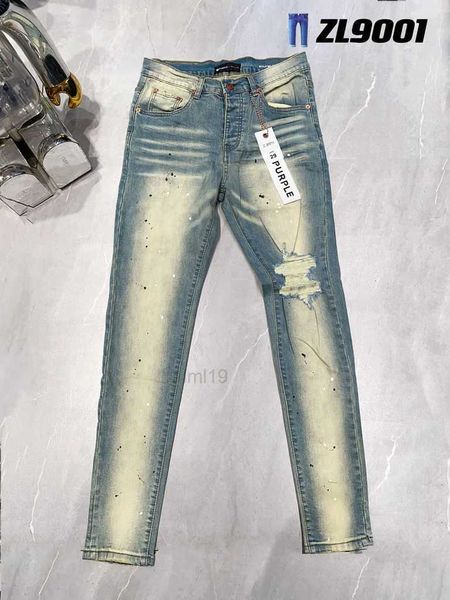 Jeans de jeans masculinos jeans roxos calças mulheres calças roxas jeans ksubi high street roxo retro pintura mancha slim pés micro jeans jeans Hip-hop zíper holecrsy