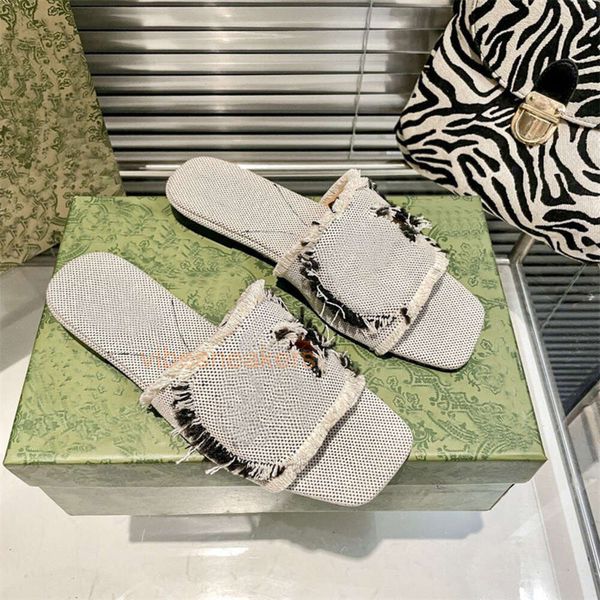 Designer Slides Dad Sandals G Sommer Open Toe Flat Shoes Guooi Jeans Streifen Mode cool