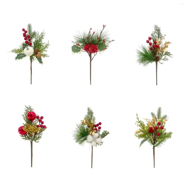 Dekorative Blumen 1PC Künstliche Pflanzen Plastikkiefernnadeln Schneeflocken falsch für Scrapbooking Weihnachtsdekorationen Home DIY Geschenkbox