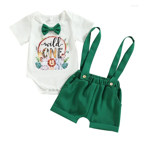 Set di abbigliamento 1 ° compleanno BABY BOY OUTFIT Wild One Anap Stamping Bowtie Phorts Shorts Shorts Bash Cash Clothes