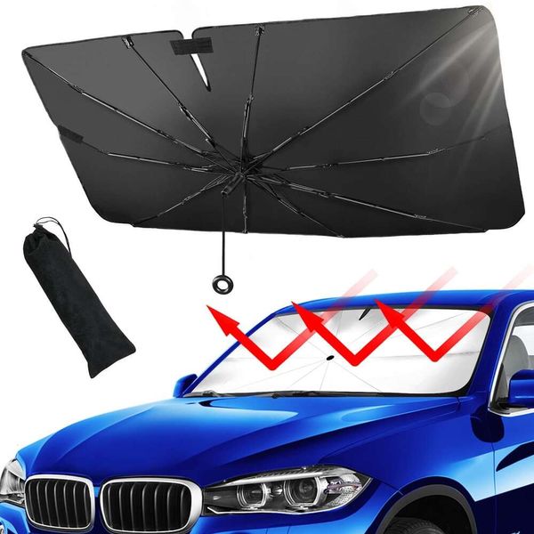 Araba Ön cam Şemsiyesi, Çekme Sekmesi Araç Ön Cam Kapağı, Açılış Tasarım ile Katlanabilir Güneşlik, UV ve Güneş Isı Koruması için Uygun Çoğu Araç (Büyük