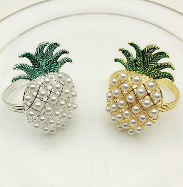 ananas d'argento dorato con perle anelli tovagliolo anello per matrimoni decorazioni per le vacanze familiari a lume di cullaio porta tovagliolo lx78459975448