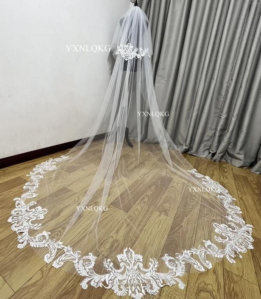 Свадебная вуали Real POS White / Ivory Wedding 2 Layer Veil Wavy Lace Mantilla с расщепленными аксессуарами Veu de Noi