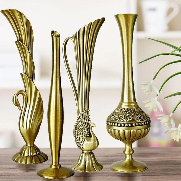 Vasen klassische Blumenvase für Wohnkultur Europäisches antikes kreatives Design Metall Hochzeit 1pc