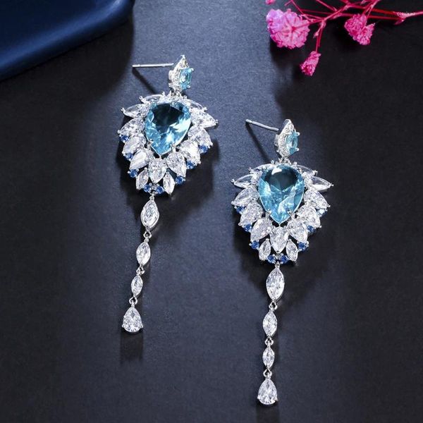 Dangle Ohrringe Dreigraces exquisite ozeanblaue kubische Zirkonia Lange Wassertropfen für Frauen Luxus Sommer Hochzeitsfeier Schmuck ER863