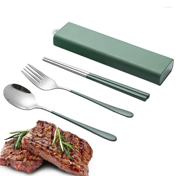 Coltelli a bacchette cucchiaio e forcella 1 set/3 pezzi Set di posate in acciaio inossidabile portatile con set di stoviglie