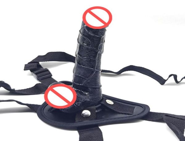 Alfadeira realista Black Strap Ons Dildos Calças para mulheres Homens Couples Strap On Dildo Panties para lésbicas gays gays sexo brinquedo2312471