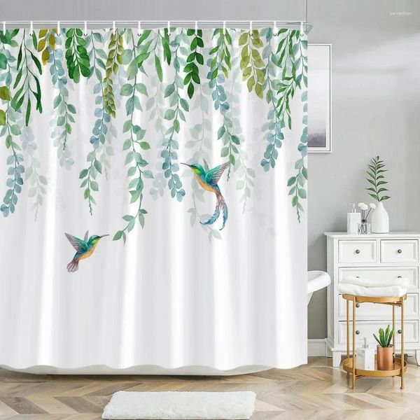 Cortinas de chuveiro cortina floral botânica folha verde beija -flor tropical Nature Tropical Paisagem Polyster Fabric Decor de banheiro