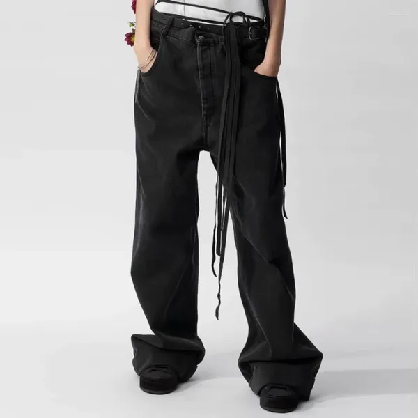 Jeans masculinos Streetwear Legas largas fitas folgadas vintage para homens y2k calças de jeans pretas casuais
