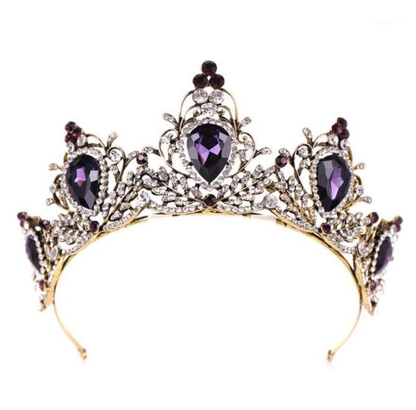 Clip per capelli Barrettes Purple Vintage Crown Bride Wedding Bridal Tiara Head Abbollo cerchio Rhinestone Pietra di lusso Gioielli Gioielli Glow F7753766