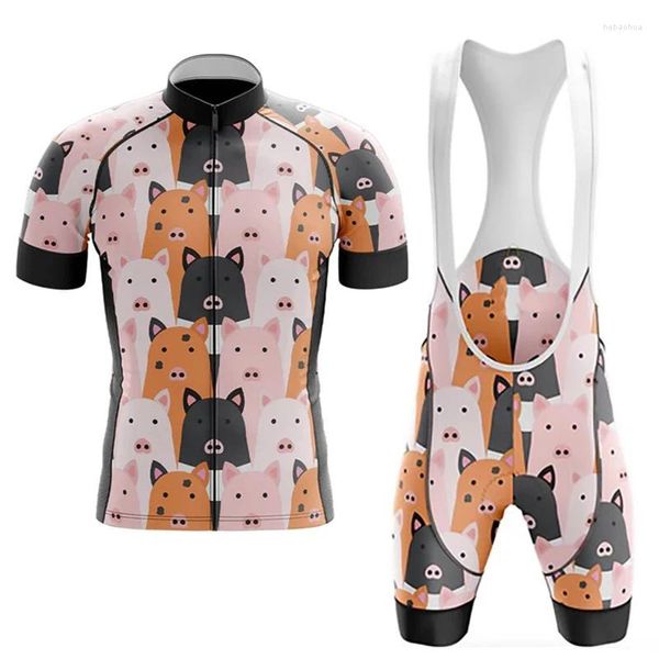 Set da corsa Kit ciclistico maschile per camicia rosa amante del maiale Maglie per biciclette per biciclette per manica corta pantaloni bici da bici