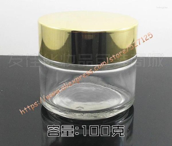 Bottiglie di stoccaggio 100 g Shiny Cream Cream Cream Clear/trasparente con molti colori LID in alluminio 100 ml di crema cosmetica/occhio/maschera contenitore