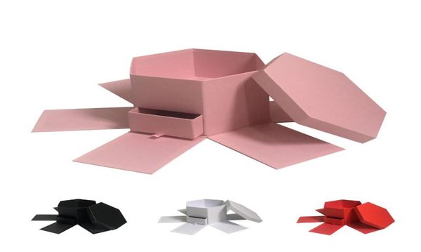 Scatola regalo di fiori a sorpresa Happy Surprise Square Hexagon Doublelayer Pink Cake Boxes per confezionamento del matrimonio Valentine039s Day1155839