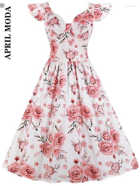 Parti elbiseleri kadınlar yaz çiçek baskılı vintage elbise moda ofis bayan 50s 60s rockabilly büyük salıncak retro kıyafetleri tunik vestidos