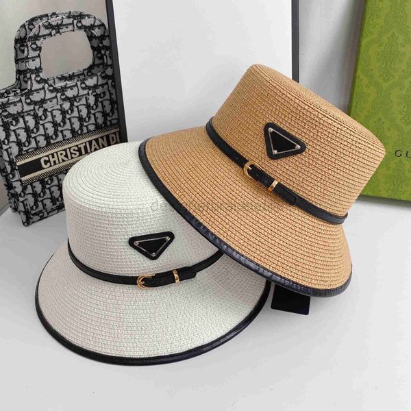 Triângulo de designer feminino letra de palha de palha gentilan bap top chapéu de chapéu de moda de malha para homens mulheres larga chapéus de verão chapéus de caçamba de verão