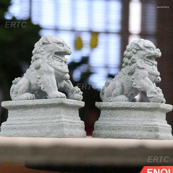 Figurine decorative Decorazione del giardino scultura di leone di pietra Il simbolo statua ornamentale cinese Miniatura casa fortunata