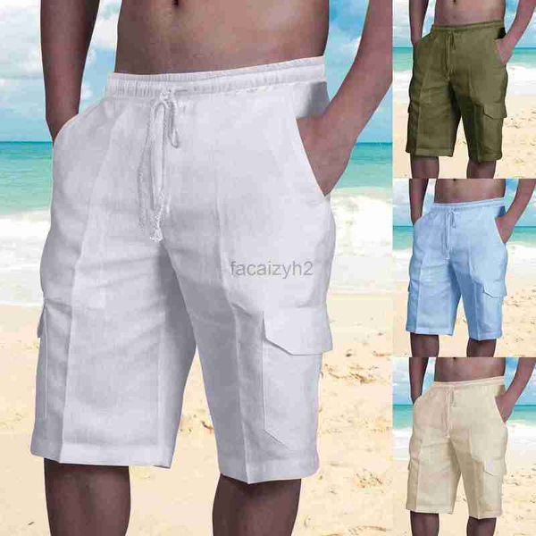 Shorts plus shorts masculinos novos shorts de linho Multi Bag Tether masculino macacão de praia