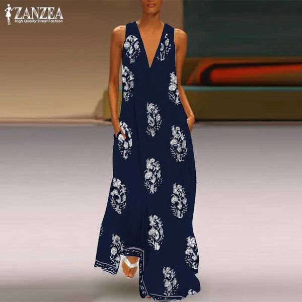 Vestidos casuais básicos Zanzea 2023 vestido estampado boêmio feminino verão fashion sexy v pesco