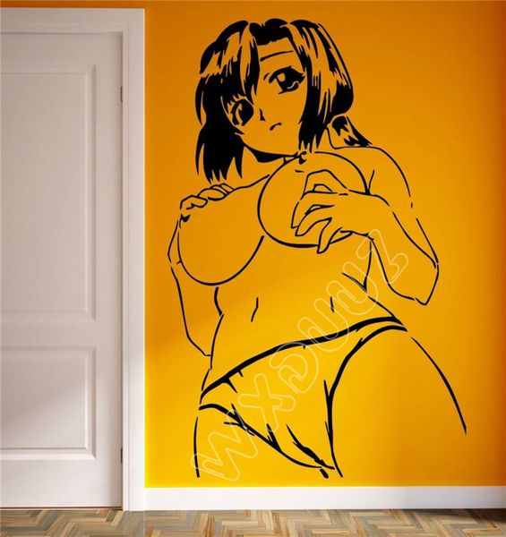 Adesivo de vinil de parede decalque lindo mulher nua anime manga sexy garotão adesivo de parede de parede decoração5333716