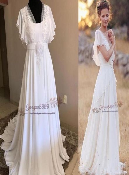 Abiti da sposa in stile hippie bohémien 2019 Abito da sposa Beach Aline Abiti da sposa vera foto da sposa in pizzo bianco in pizzo bianco boho G4383933