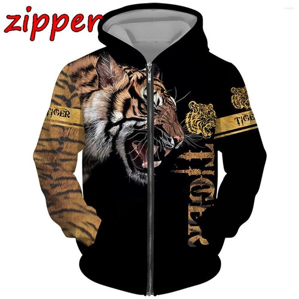 Herren Hoodies 2024 Fashion Frühling und Herbst Tierhodie Weiß gelber Tiger Haut 3D Ganzkörper bedrucktes Sweatshirt Unisex Pullover Casua