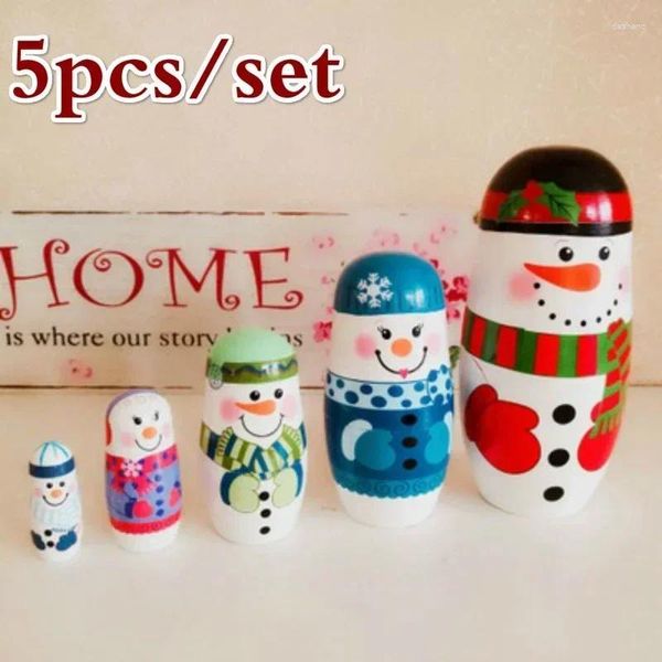 Figurine decorative 5pcs/1Set Christmas Snowman Matryoshka Dolls carine set di 5 strati Vernice Crafts Festival di forniture per la casa