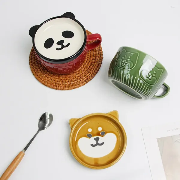 Tazze creative cartoni animati panda per la colazione a tazze di latte con ceramica di copertura tazza di tè per tè tazze per bambini coppia