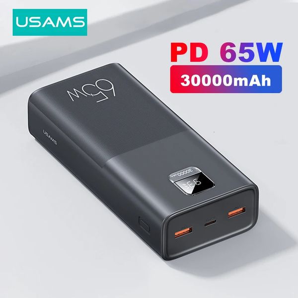 USAMS 65W POWER BANK 30000mAH PD CARGA RÁPIDO SCP POWERBANK CARREGADOR DO BATERIA EXTERNO PORTÁVEL PARA LAPTOP DE LAPTOP MAC 240510