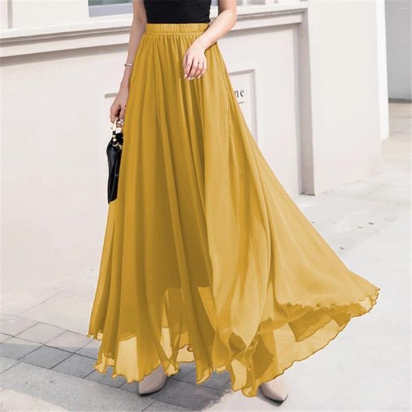 Gonne Summer Women's Solid Color Chiffon Skirt High Waist Long