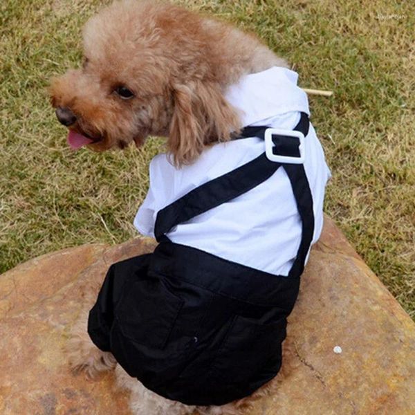 Vestuário para cães roupas de estimação de roupas de cachorro macacão de macacão tampe arco smoking camisa elegante casamento formal - s m l xl xxl branco preto 20a