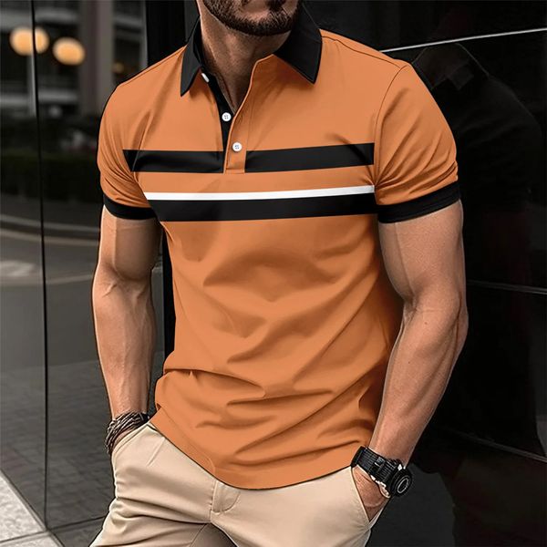 Men por prismaio há muito tempo, a camisa pólo esportiva casual de cor pura de cor vermelha de colarinho verificado de colar de colarinho verificado