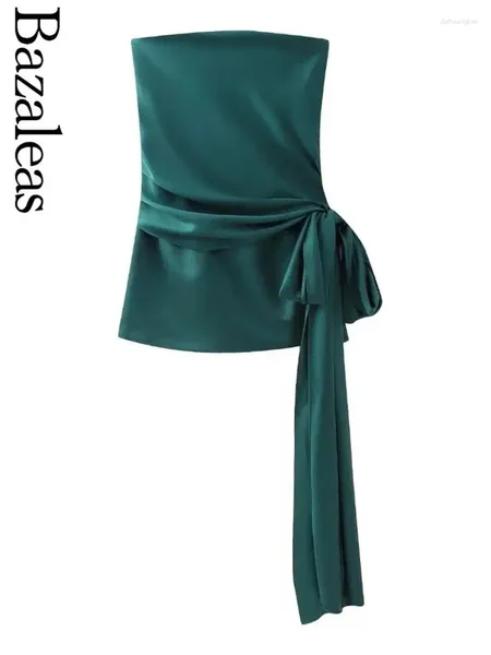 Lässige Kleider 2024 Bazaleas Store Grüne BH ärmellose Frau Kleid offizielle Knotendekoration kurze Frauen