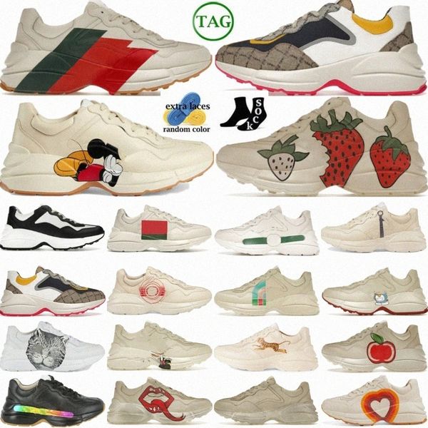 Tasarımcı Spor ayakkabıları ayakkabılar Rhyton Bej Ebony Yeşil Kırmızı Ağız Ördek Vintage Logo Elma Fildişi Starwberry Tuğla İnterlocking Disk Mystic Catbiar#
