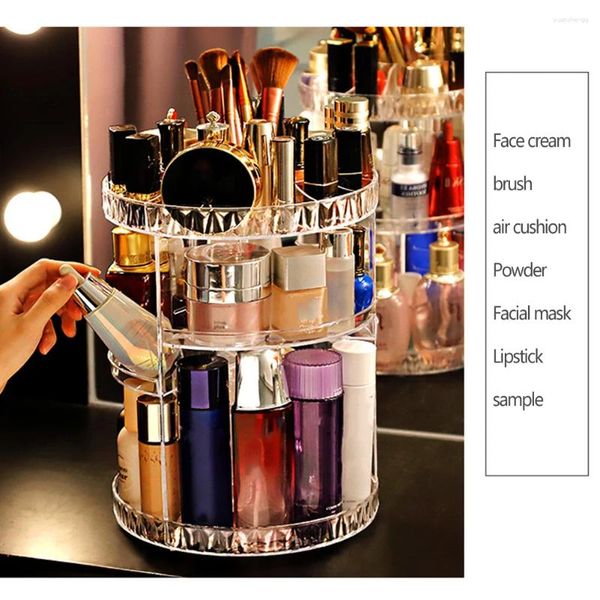 Aufbewahrungsboxen klarer kosmetischer Organizer Rotatable Desktop Lippenstift Hautpflegempflichte Box Einstellen der Höhenverschlussrote