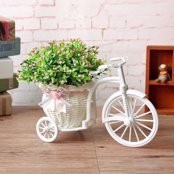 Dekoratif çiçekler düğün dekorasyon beyaz bisiklet çiçek sepeti plastik üç tekerlekli bisiklet tasarım pot depolama partisi