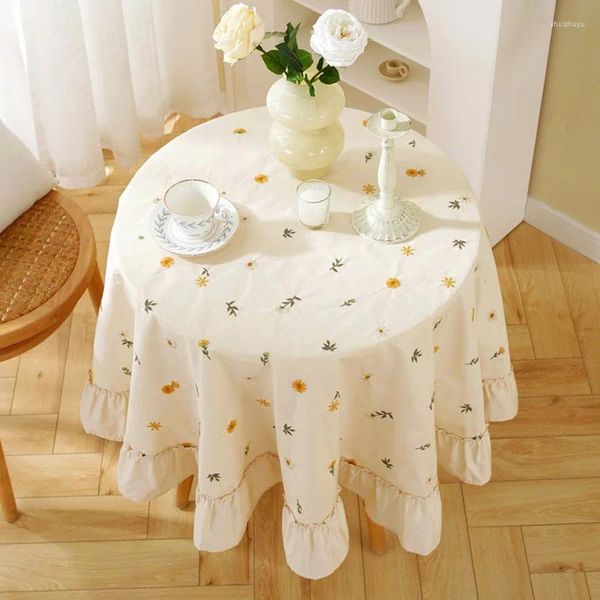 Panno da tavolo ricamato fiore di cotone in pizzo rotondo tovaglia rettangolo coperchio da pranzo decorazione da tè da tè