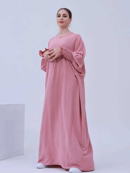 Roupas étnicas Novo zíper up djellaba oração muçulmana vestido maxi dubai comprimento completo elástico SLVE SOFT ABAYA DUBAI TURQUIO MULPONAL Islam Modesty Robe T240510