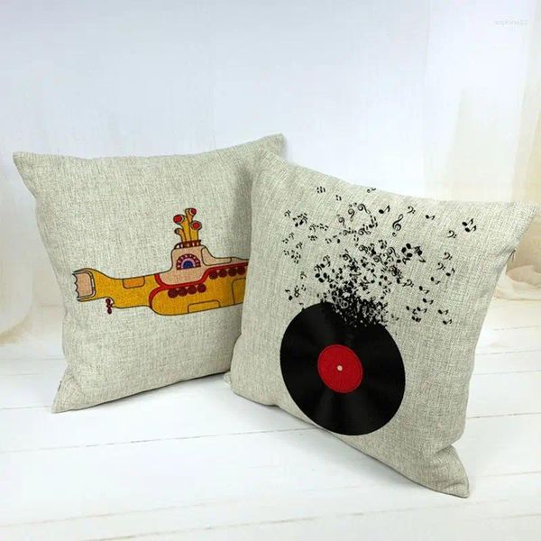 Capa de travesseiro Adorável travesseiros submarinos fofos linho de algodão impressa 18x18 polegadas Música Capas de euro almofadas decorativas